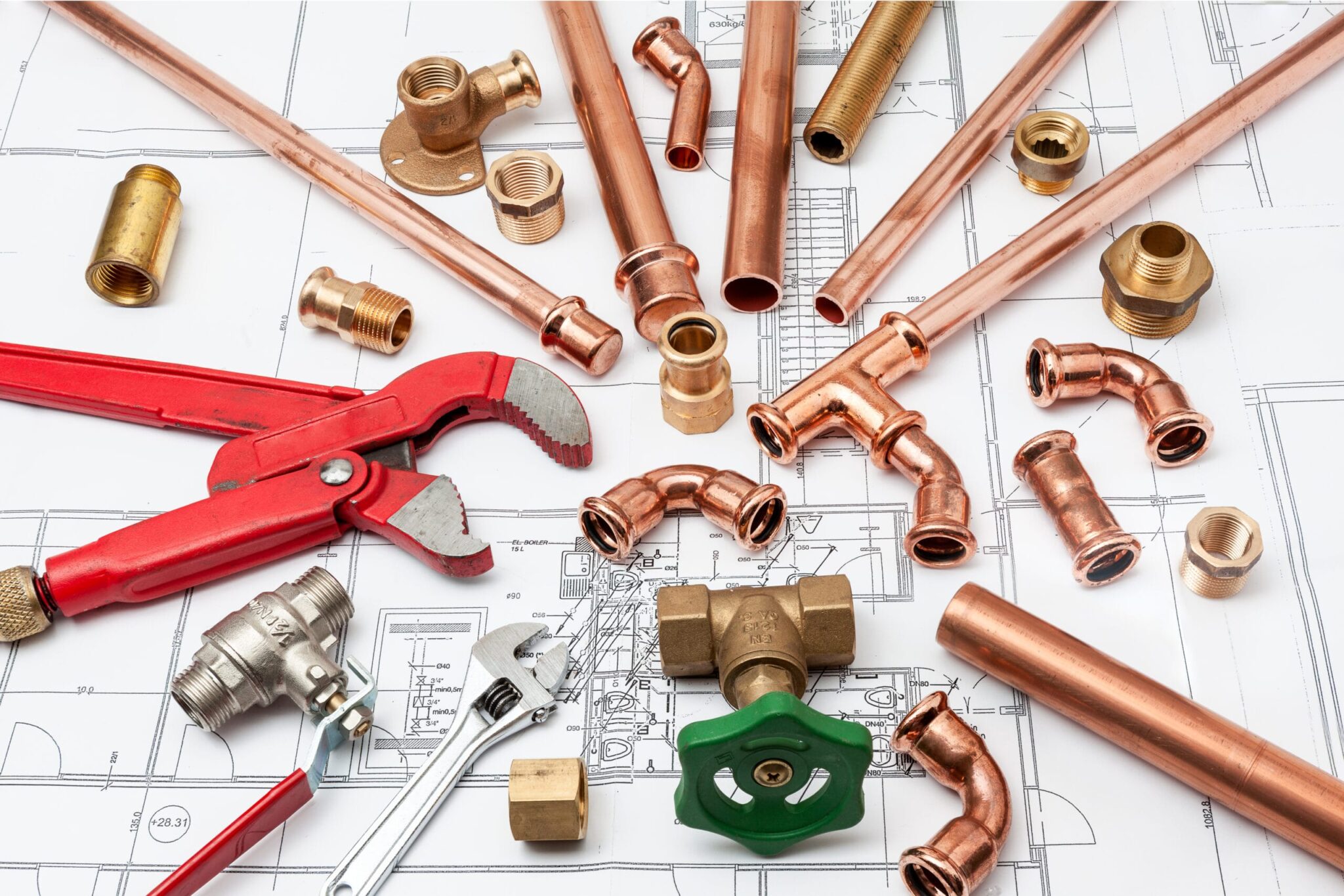 Copper pipes, fittings, valves, and plumbing tools in Lemon Grove